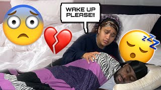 NOT WAKING UP PRANK ON GIRLFRIEND!! *Cute Reaction*