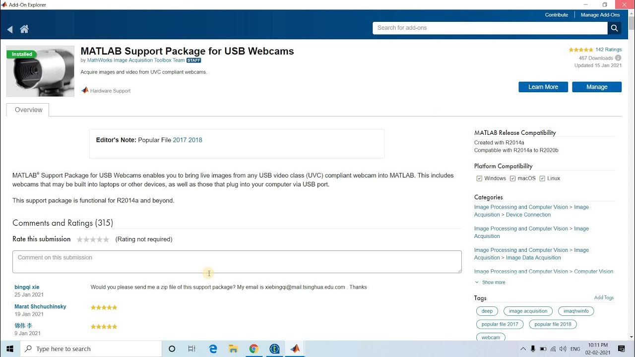 How to install webcam to Matlab YouTube