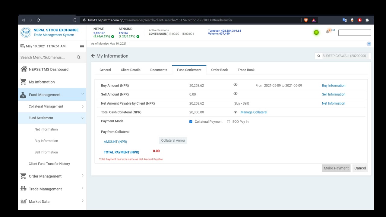 How to settle fund from collateral in NEPSE TMS nepal stock exchange