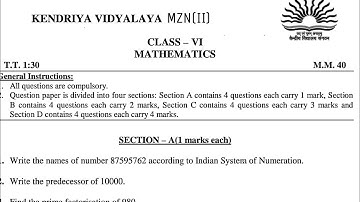 KV PT-1 CLASS-6 Maths Question Paper With Full Explanation/ For Kendriya Vidyalaya Students