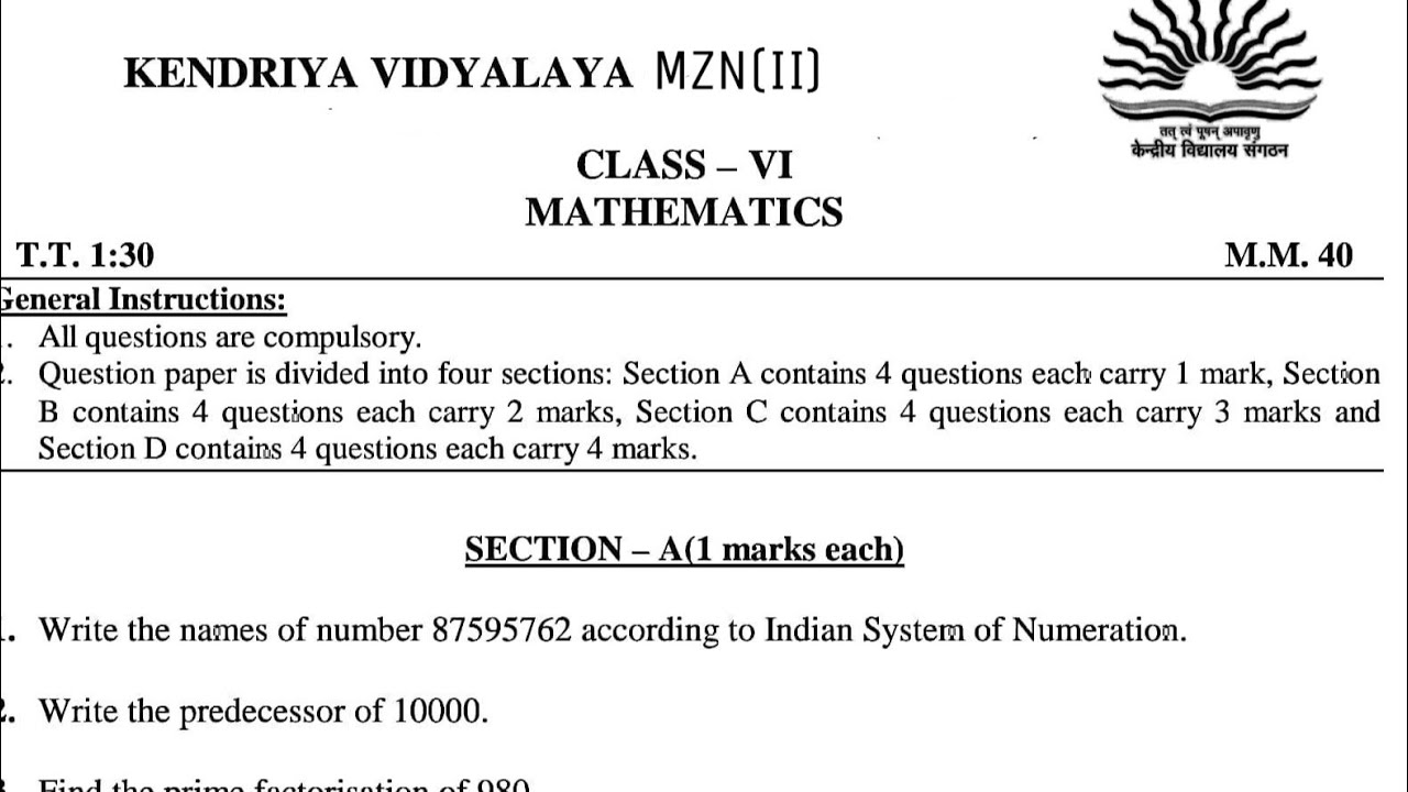 essay 1 exam paper 6th class maths