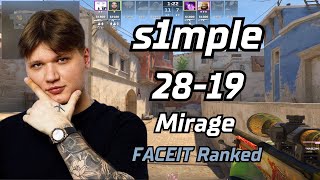 s1mple (28-19) w/sdy/woro2k (mirage) | FACEIT Ranked | May 19, 2024 #cs2 #pov