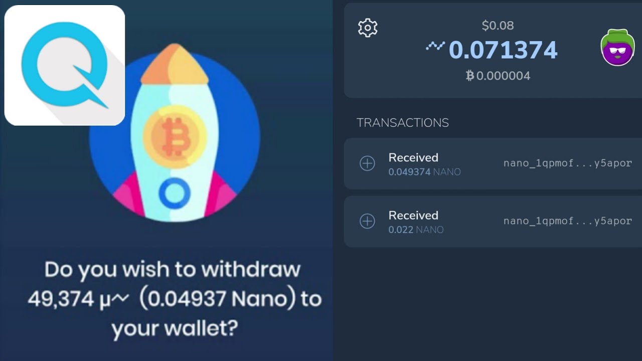 Quicrypto - Earn Bitcoin/NANO - Payment Proof (Android) - YouTube