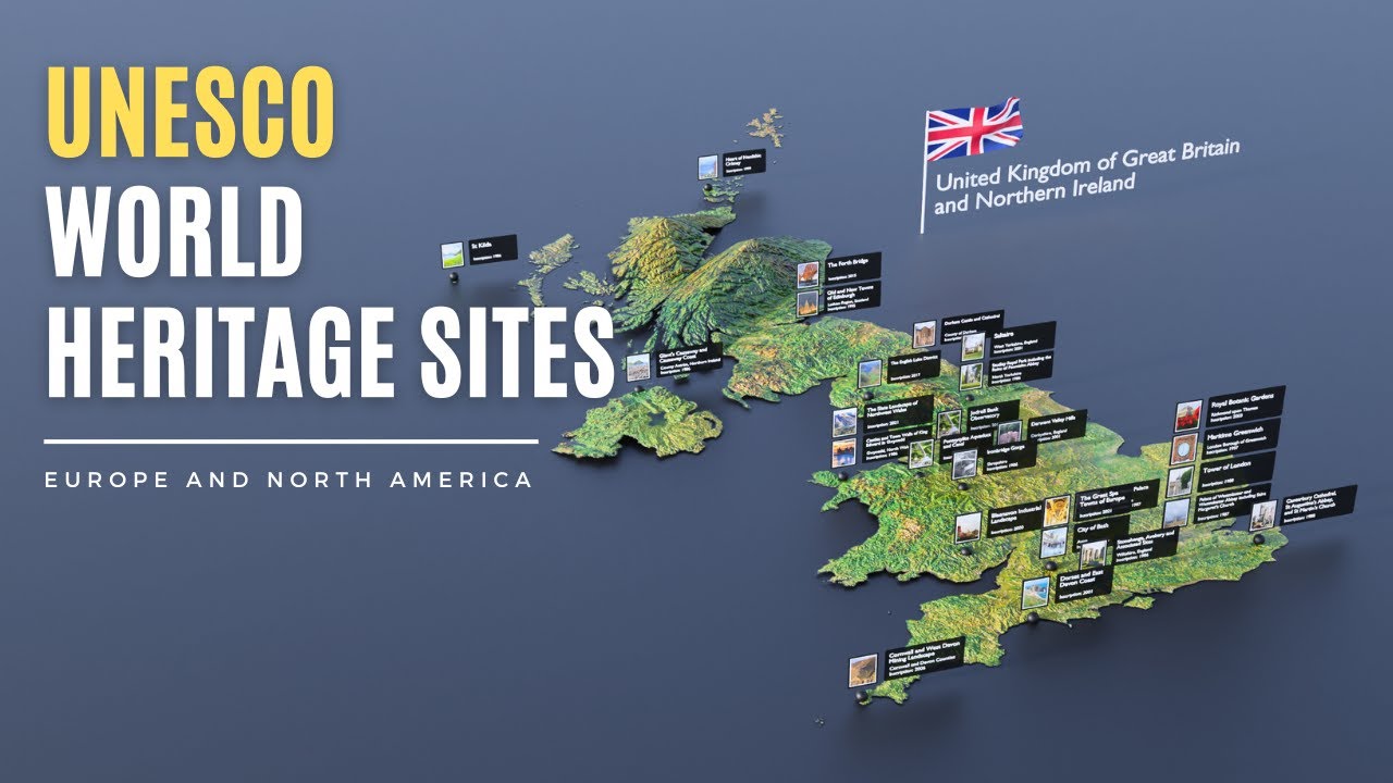 UNESCO World Heritage Sites on 3D Map : Europe and North America - YouTube