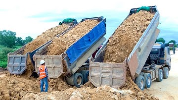 Wonderful Power.!! Overload Dump Truck Dirt Wait Spread Landscape