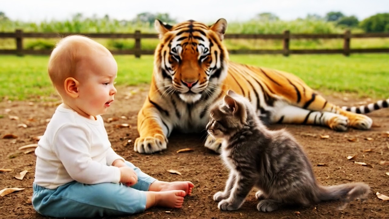 cat and baby in zoo