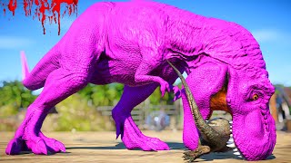 The Pink T-Rex Vs Isle Giganotosaurus Zilladominus Demon Spinosaurus Jurassic World Evolution Mods