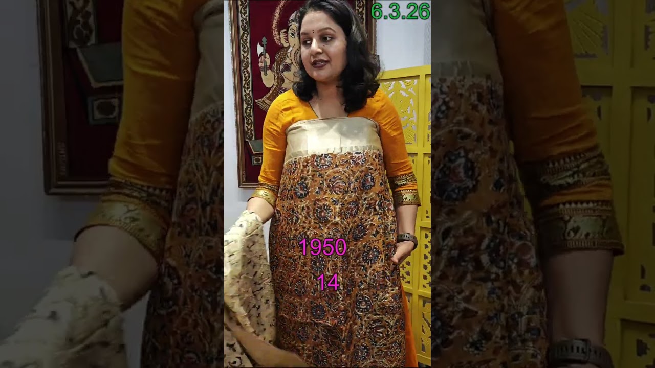 Костюм с вышивкой зеркальными элементами из шелка дола и модала в стиле Каламкари @9992958156