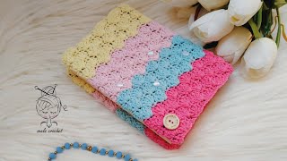 كروشيه غلاف/جراب للمصحف (كتاب)بالتفصيل🌸غرزة الصدفه المصمتهHow to crochet a simple cover for book