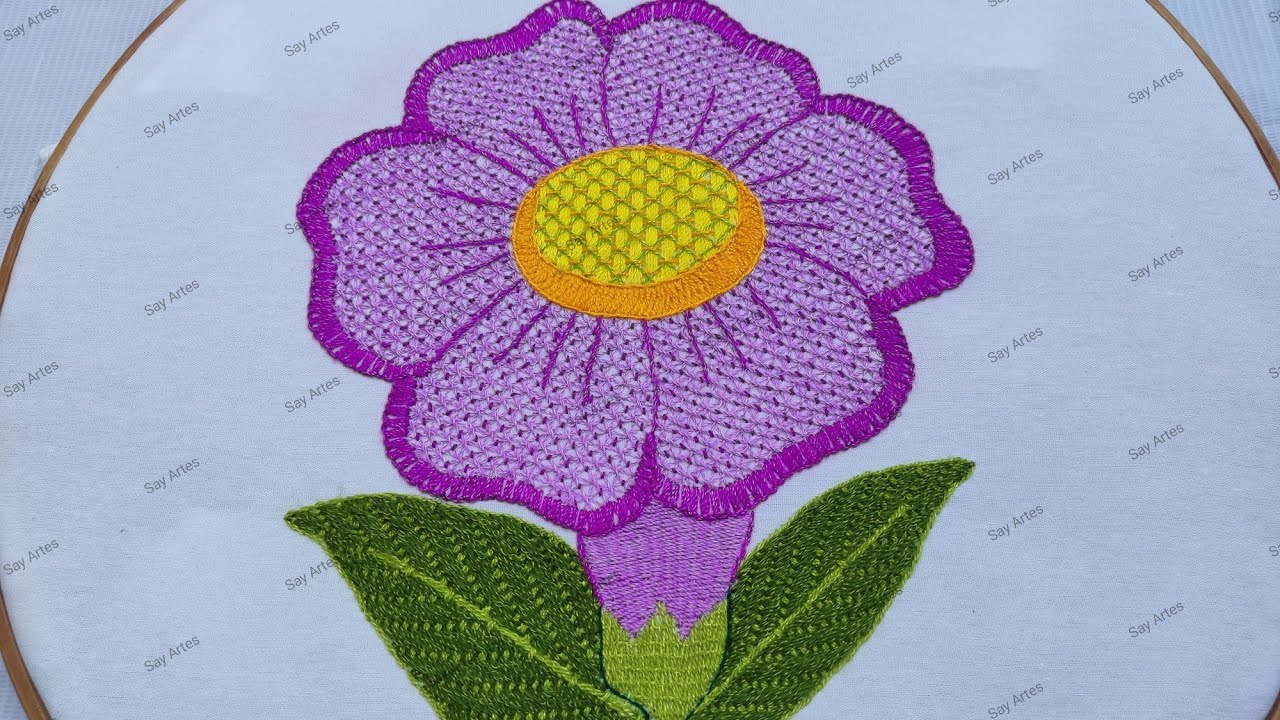 #190 Bordando flor lila | Say Artes