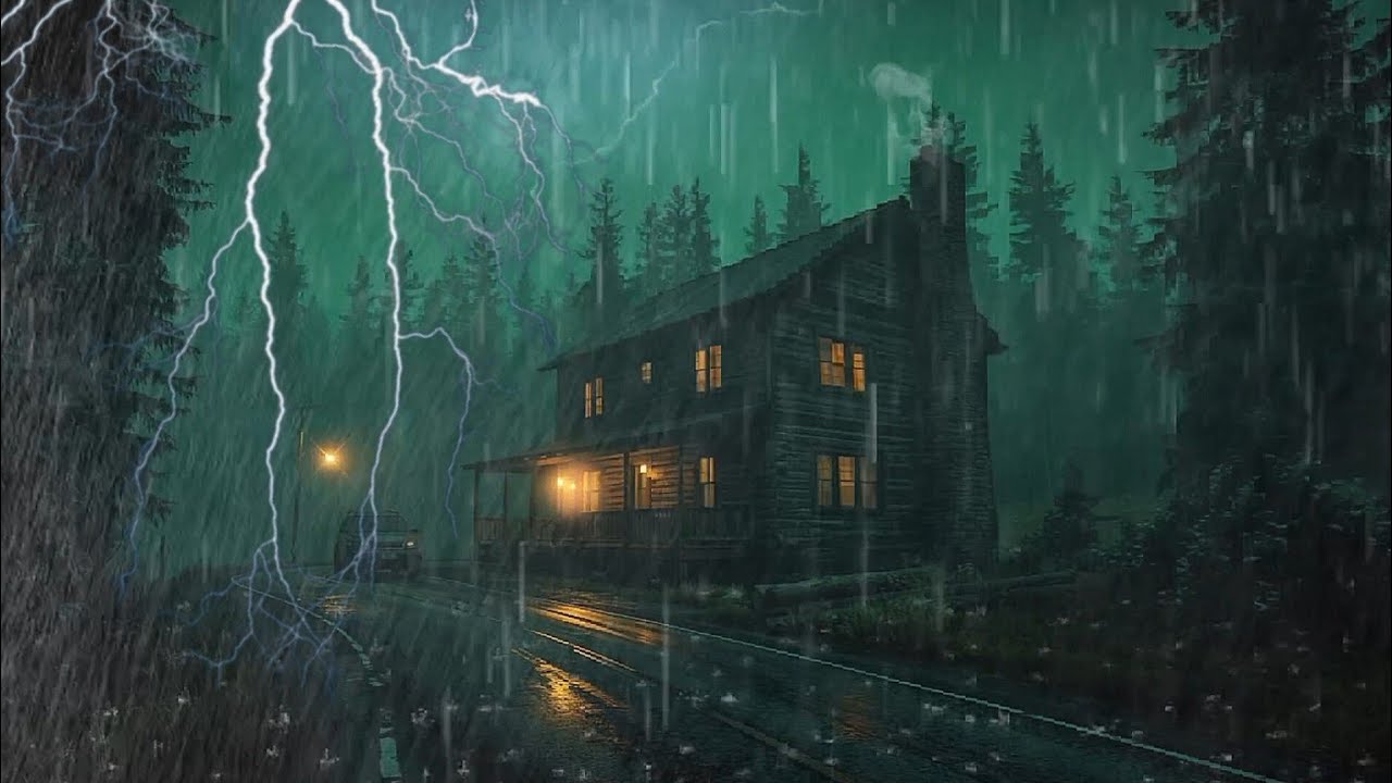 Heavy Rain Sounds to Stop Overthinking (No Ads) | sleeping in cabin forest for relaxation,, 