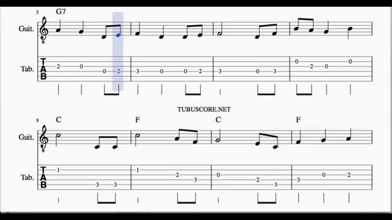 Canción de Cuna Tablatura y Partitura del Punteo de Guitarra Nana Tab