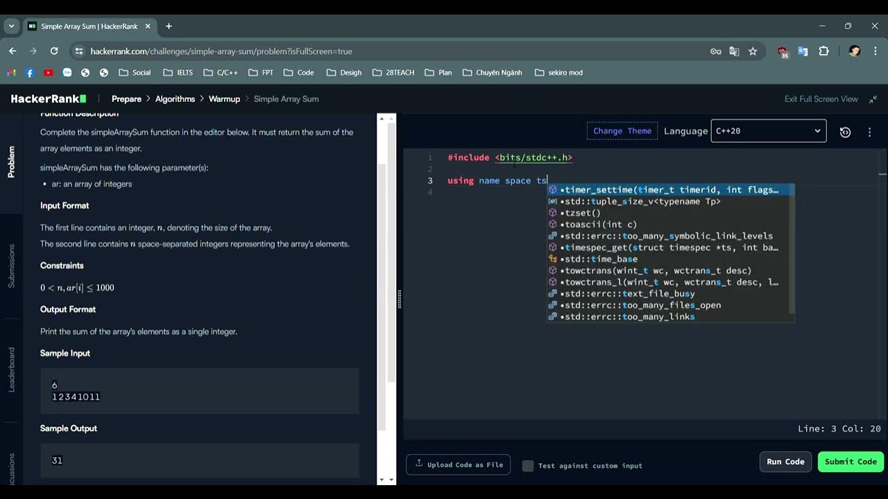  1 thu t to n hackerrank simple array sum c solution youtube