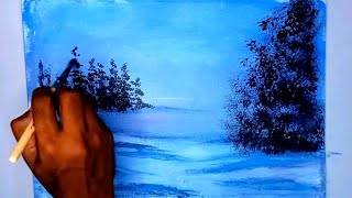 How To Paint Easy Winter Snow Trees/Acrylic Painting For Beginners