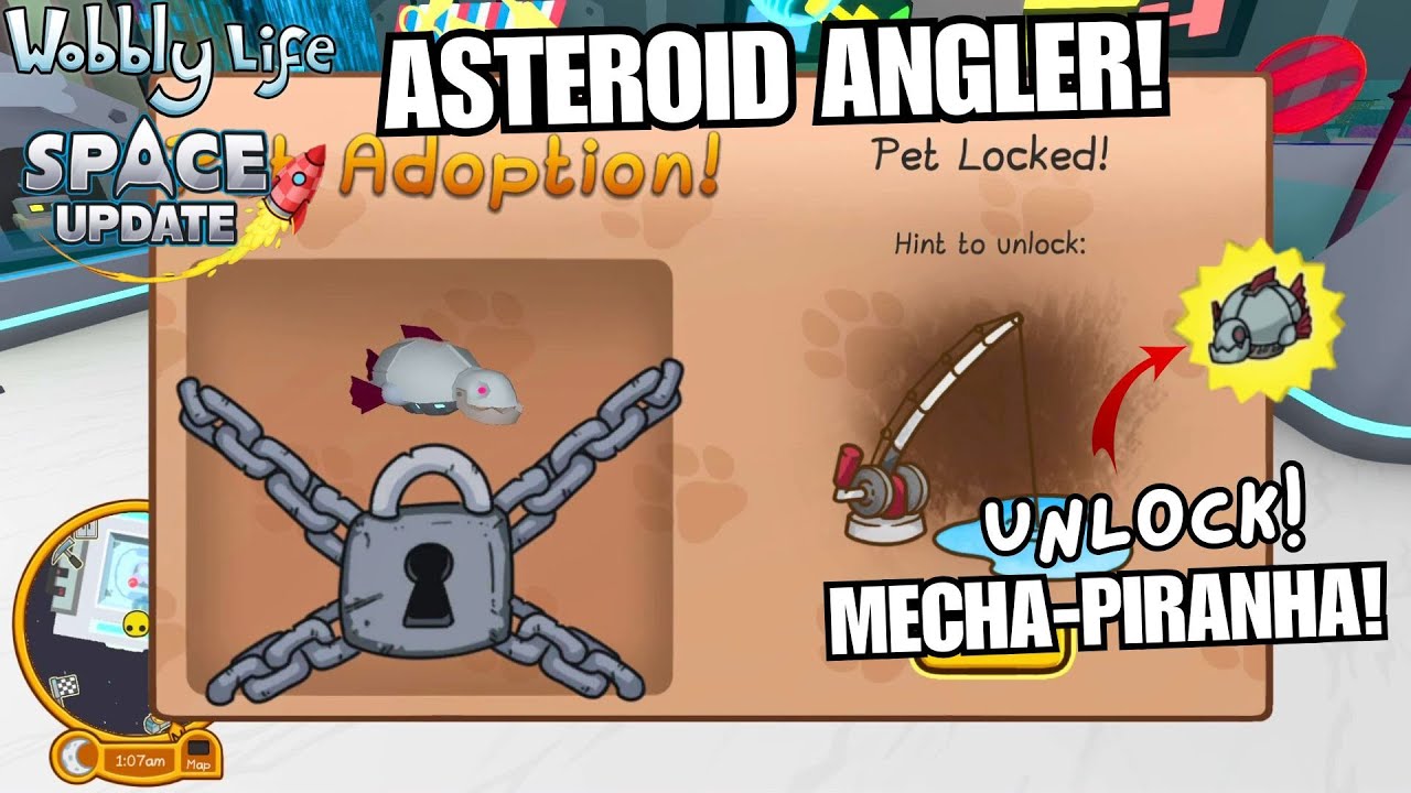 UNLOCK MECHA-PIRANHA PET! ALL 5 FISHING LOCATIONS! ASTEROID ANGLER QUEST! Wobbly Life Space Update