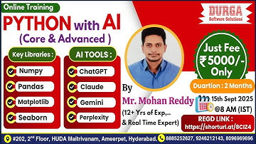 PYTHON with AI (CORE & ADVANCED) Online Training @ DURGASOFT