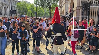POLICE ARREST KID AND IDIOT TOURISTS OBSTRUCT THE GUARD on the hottest day at Horse Guards!