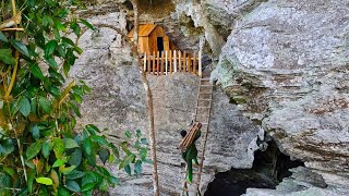 Building Complete Survival Bushcraft Shelter On High Cliff - Start To Finish / King Of Satyr