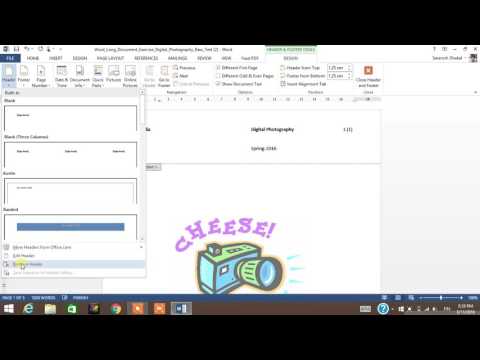 How to remove the Header on different pages in Microsoft Office 2013