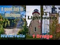 Day 7 touring Michigan, Crossing the Mackinaw Bridge. Lighthouses, Soo Locks and Waterfalls