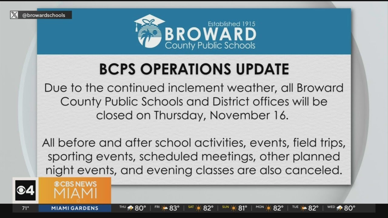 Broward public schools and Broward College closed Thursday YouTube