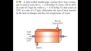 A thin-walled double-pipe counter-flow heat exchanger is used to cool oil from 150 to at a rate of b