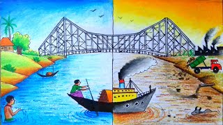 Swachh ganga drawing||water pollution painting||world environment day