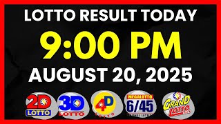 Lotto Result Today 9Pm Draw August 20, 2025 2D, 3D Swertres, 4D, 645, 655, Pcso