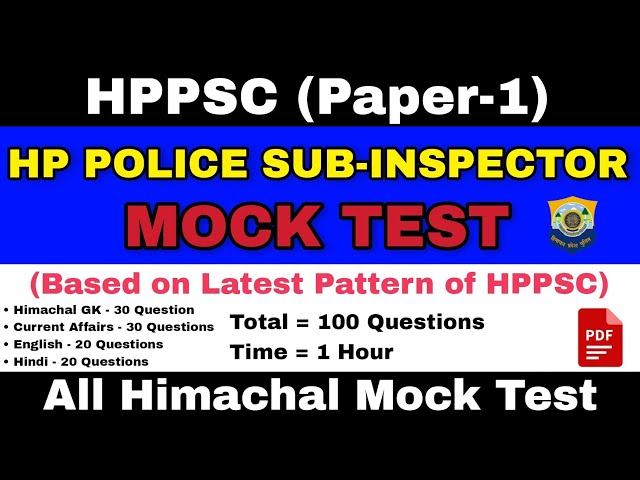 HP Police Sub-Inspector Mock Test 2023 | HPPSC Paper -1 | Based on Latest Pattern | hpexamaffairs class=