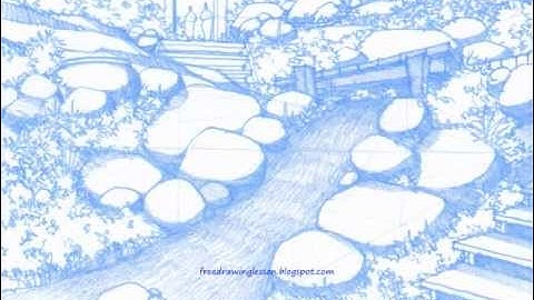 Draw a box : A garden 07... a stream... in a multi point perspective.. monochrome. #shorts