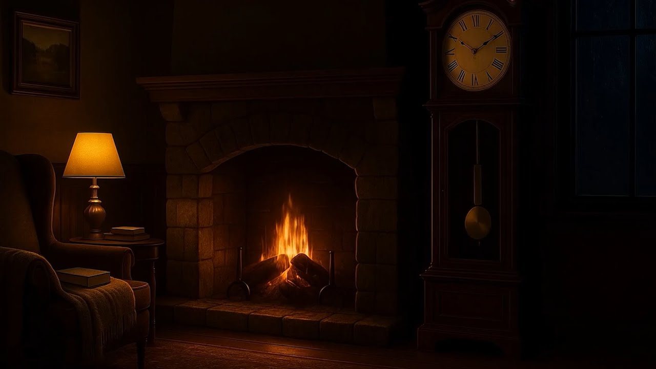 Grandfather Clock Corner • Cozy Fireplace Room Ambience (No Talk)