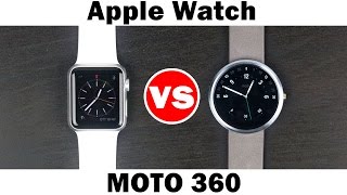 Apple Watch vs Moto 360 - SmartWatch Comparison(Here is our comparison between the Moto 360 and the Apple Watch Sport. More info on the Apple Watch: http://amzn.to/1EI6cBU More info on the Moto 360: ..., 2015-05-01T17:30:00.000Z)