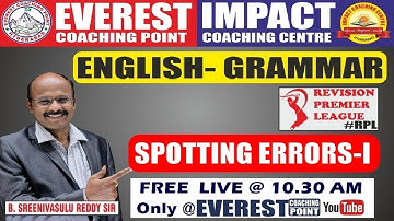 English Grammar Spotting Errors -I | Free Revision Premiere League for SSC CGL 2021 by Sreenivas Sir