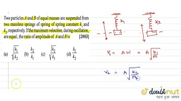 Two particles (A) and (B) of equal masses are suspended from two massless spring of spring of sp...