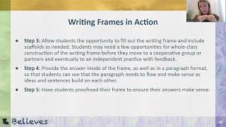 Content Literacy in Action Session 11 - Writing Frames