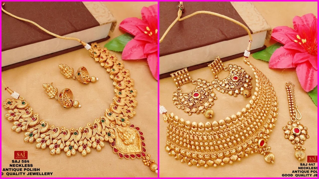 Antique gold polish necklace sets with price YouTube
