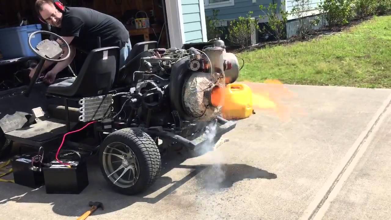 Jetguy firing up jet powered golf cart YouTube