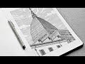 Draw With Me | Fineliner Drawing Mole Antonelliana In Italy | No Talking, Relaxed Urban Sketch
