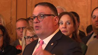MI Rep. Matt Hall (R) speaks after Republicans walk out of session