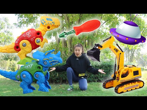 Video Huệ Cake chơi trò lắp ráp khủng long. Xe máy xúc giải... - youtube