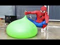 Spider Man Popping Giant Water Balloons!