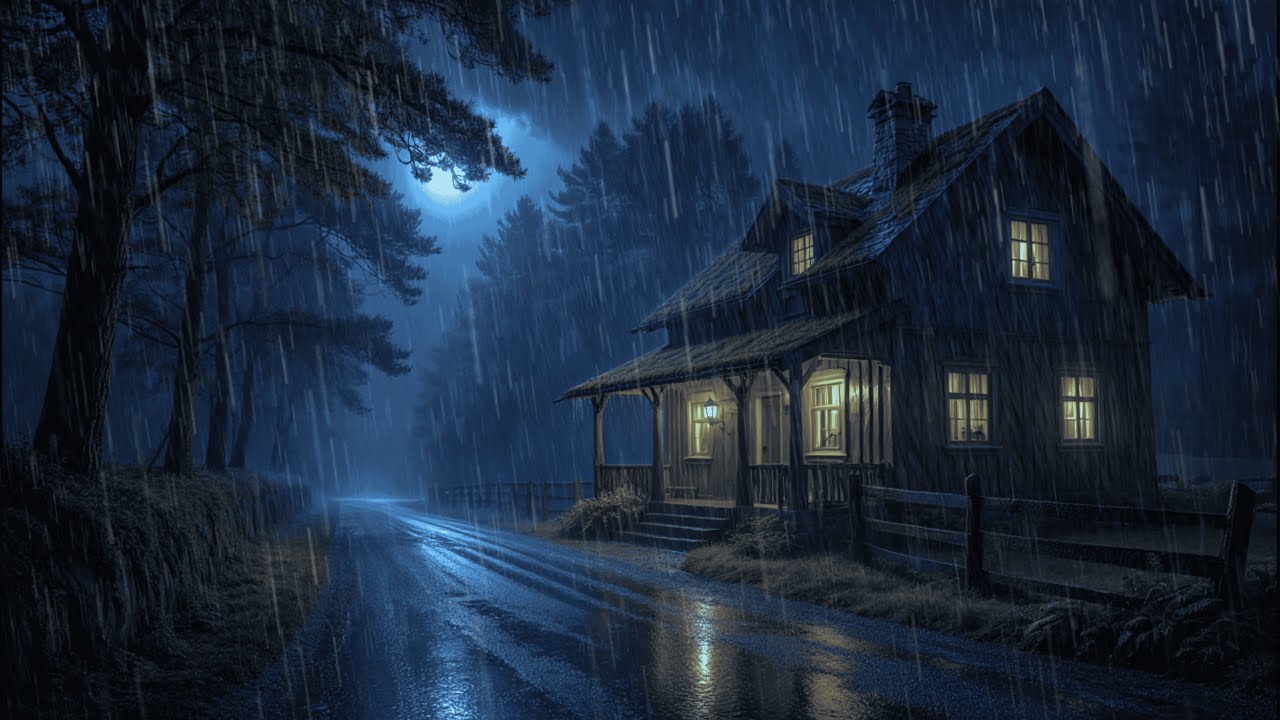 Cozy Cabin Rain Sounds for Deep Sleep – Heavy Rainstorm at Night in the ...