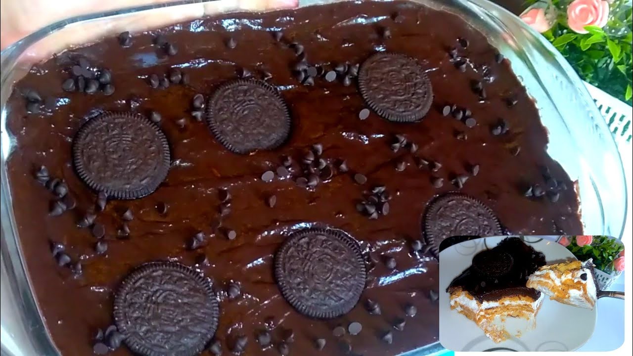 من سنين بعملها وبموت فيها♥️كيكة البسكوت الباردةبكريمة غنية وطبقة بودينج الأوريو/طعمها خيال