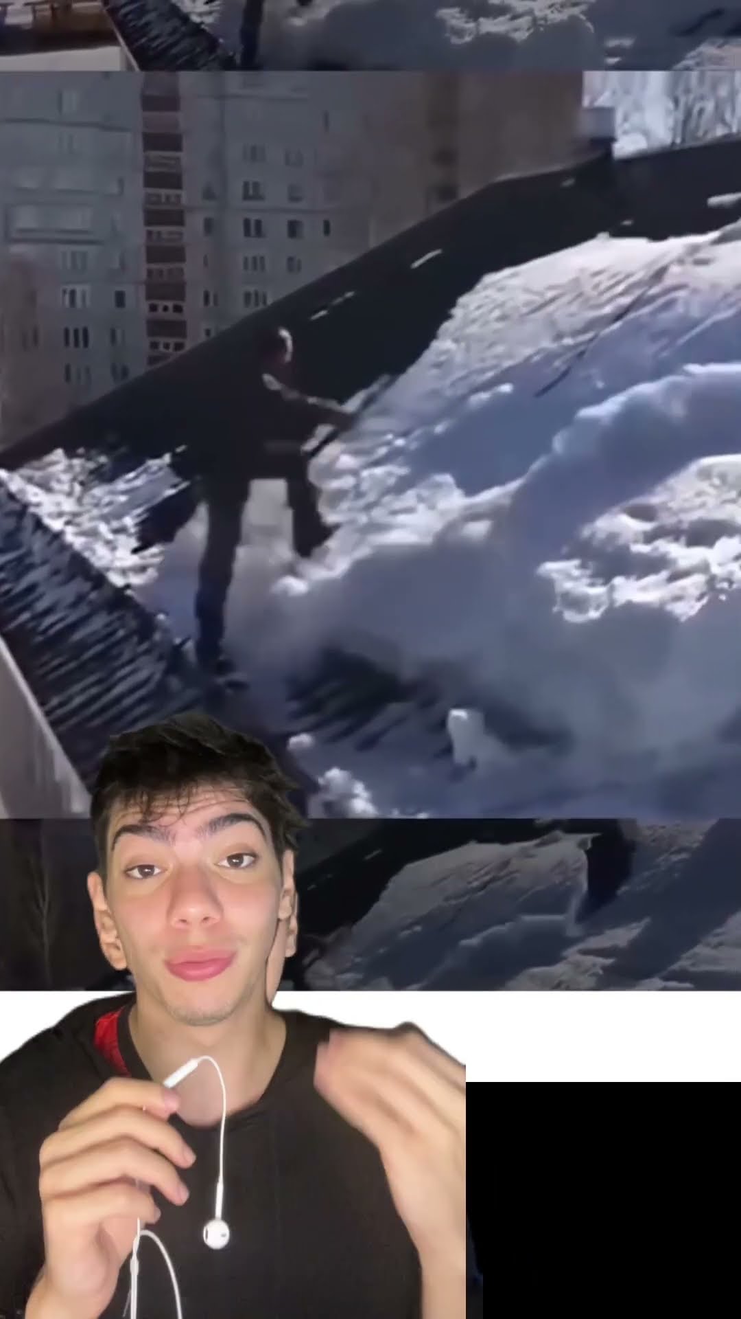 Quase cena de desenho animado: ele escapou da avalanche no telhado! ❄️?