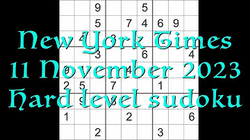 Sudoku solution – New York Times 11 November 2023 Hard level