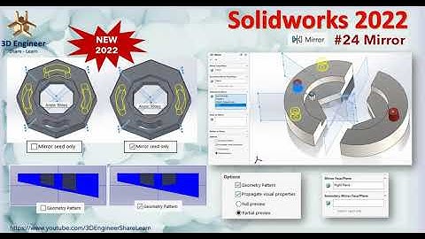 #24 Tự Học Solidworks 2022 - Mirror 3D | Mirror seed only | Secondary Mirror Plane