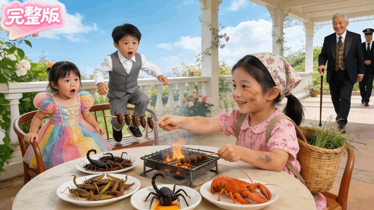 頑劣的富家姐弟用昆蟲宴戲弄保姆女兒！不料她竟當衆架火喫的津津有味！反將他們一秒馴服！首富見了瞬間樂的合不攏嘴！當場認作女兒！人生逆襲！#热门短剧 #drama #chinesedrama #精彩影视