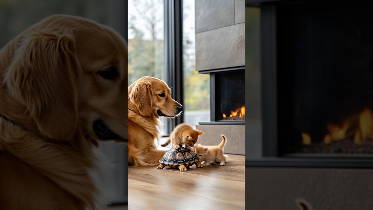 Unexpected Friends: Dog, Kitten and Turtle: Cat Plays Prank on Turtle