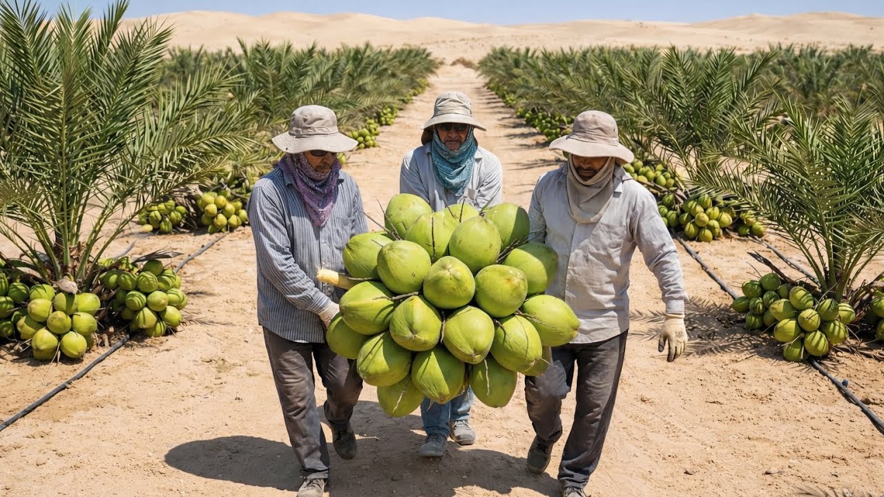 Unbelievable! How Massive Coconut Harvest in the Middle of the Deser