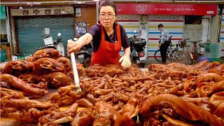 korean pig feet (jokbal), pig head  korean street food